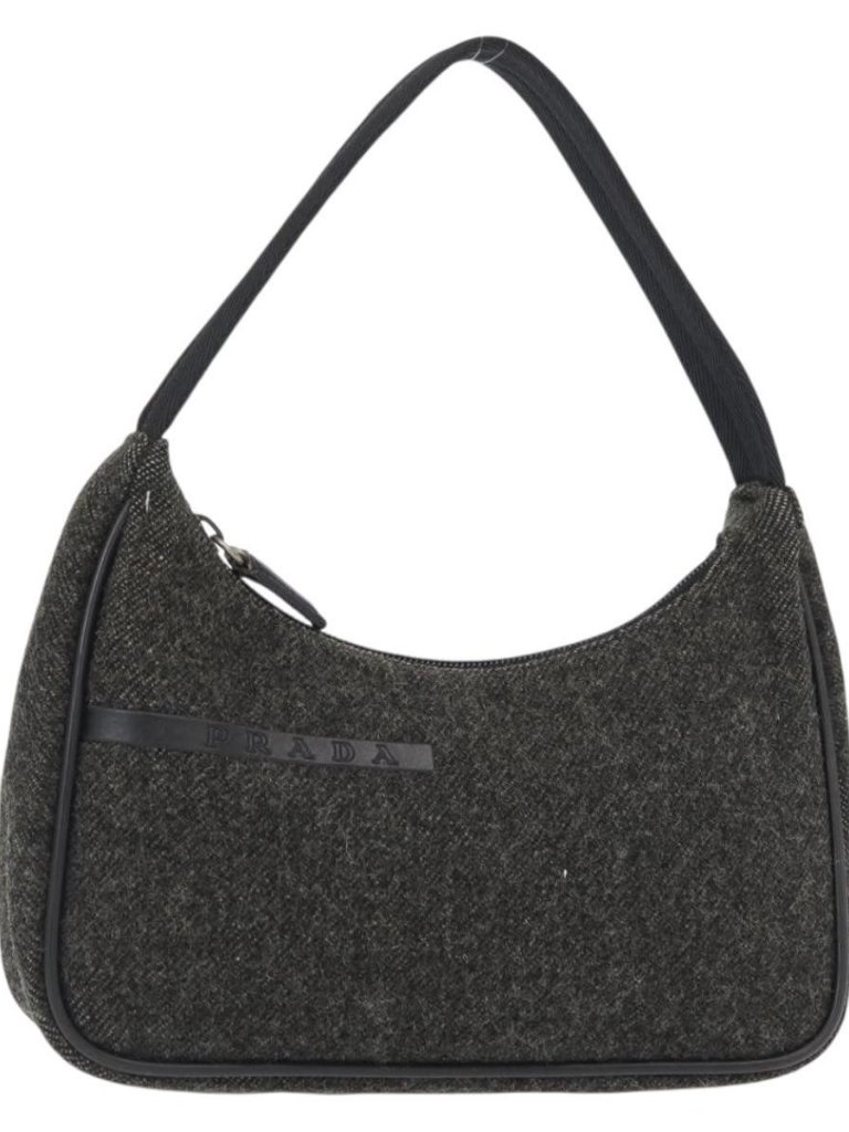 Prada Sports Hand Bag Wool Gray Silver Auth 155944